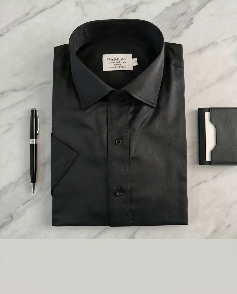 Sophisticated Black Cotton Short-Sleeve Dress Shirt