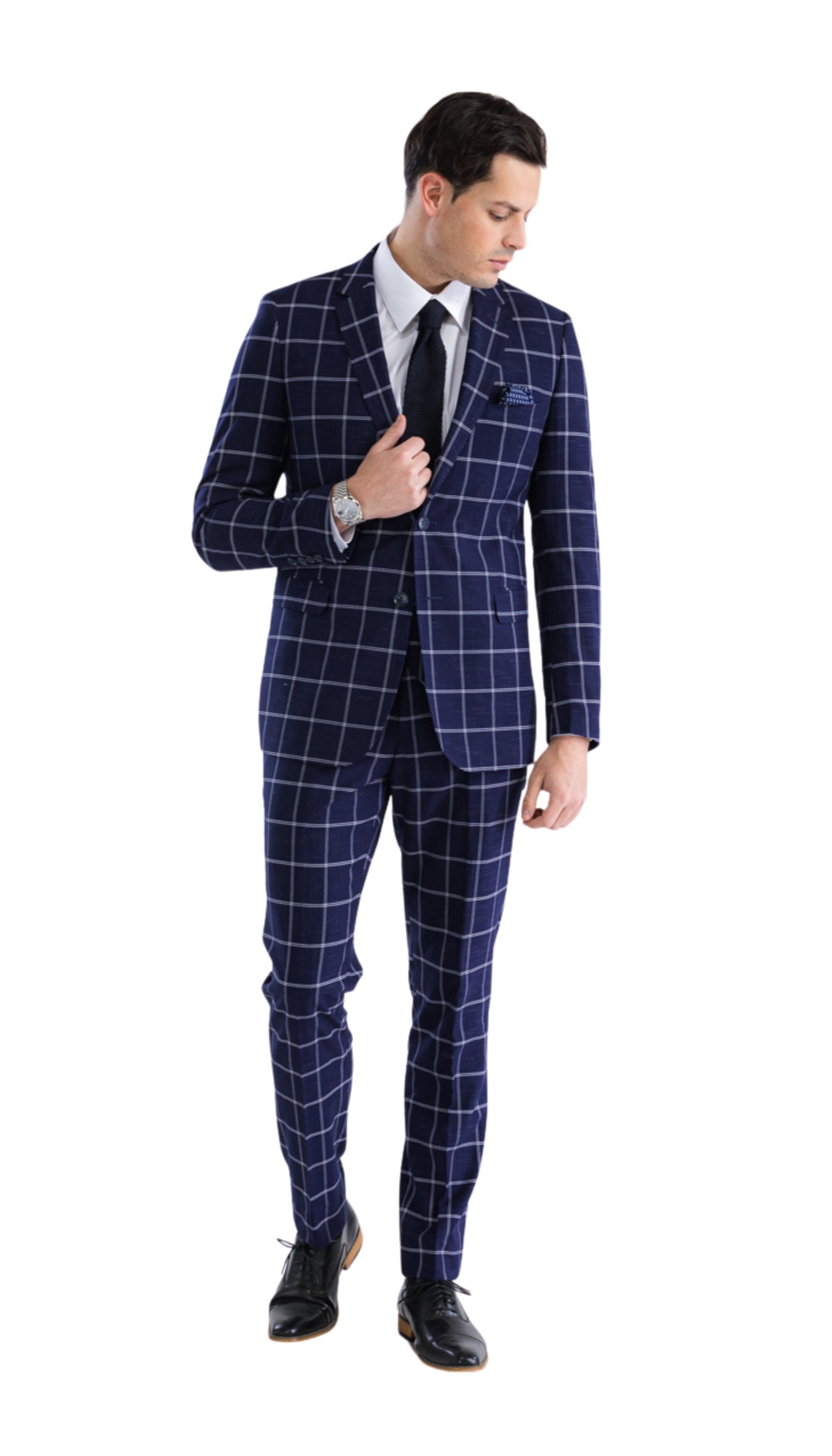 Men’s Navy Plaid Slim Fit 3-Piece Suit