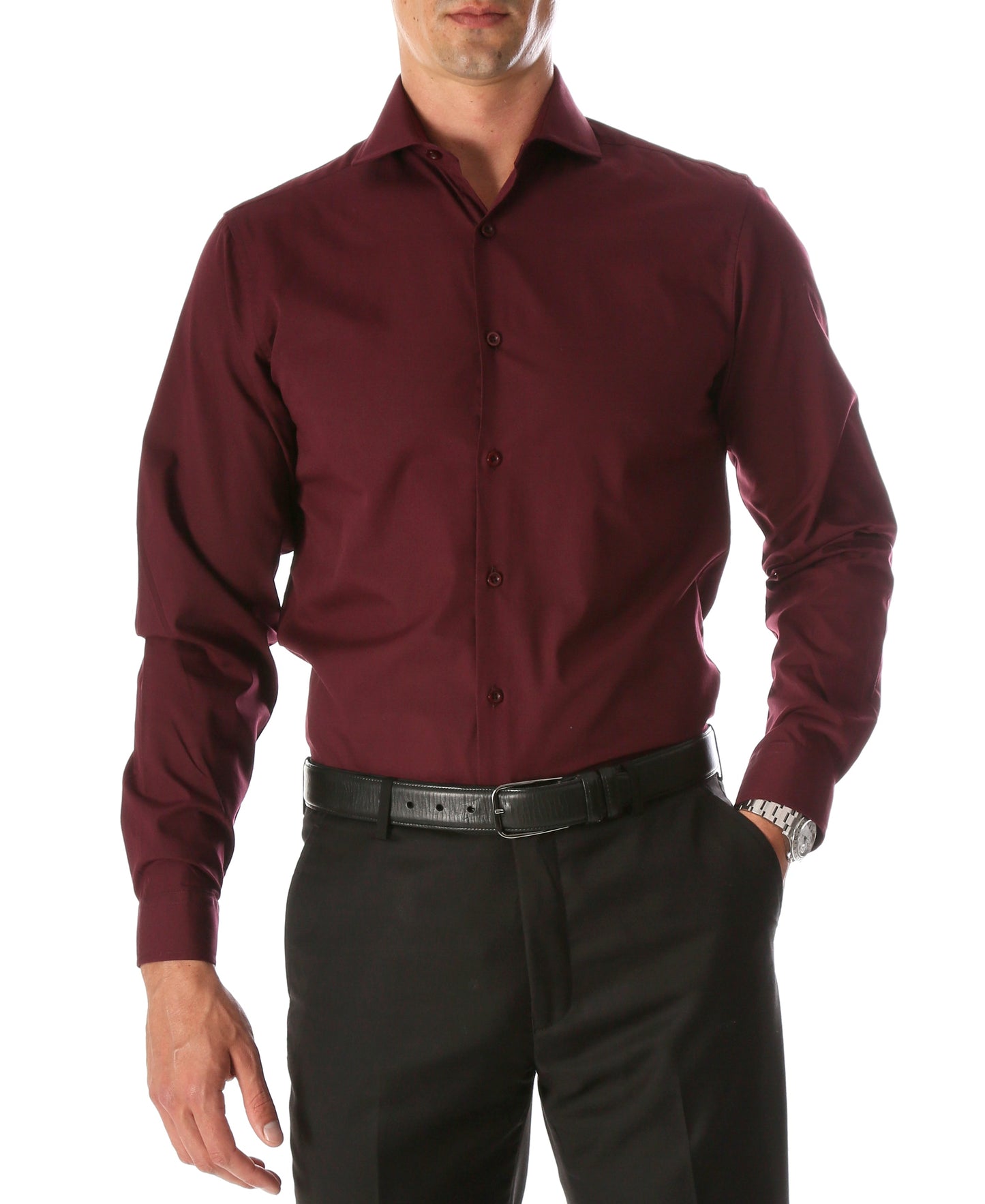 Burgundy Slim Fit Cotton Dress Shirt