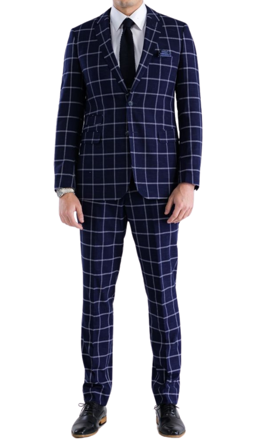 Men’s Navy Plaid Slim Fit 3-Piece Suit
