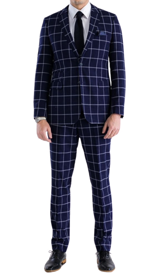 Men’s Navy Plaid Slim Fit 3-Piece Suit