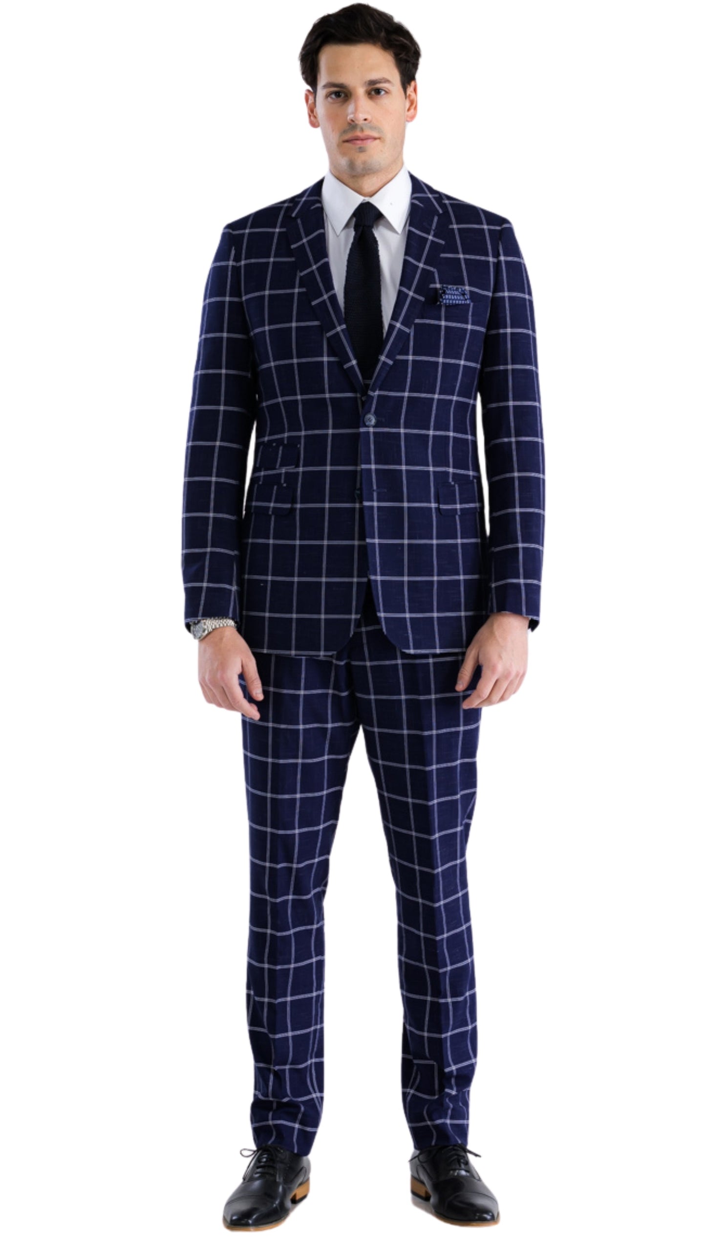 Men’s Navy Plaid Slim Fit 3-Piece Suit