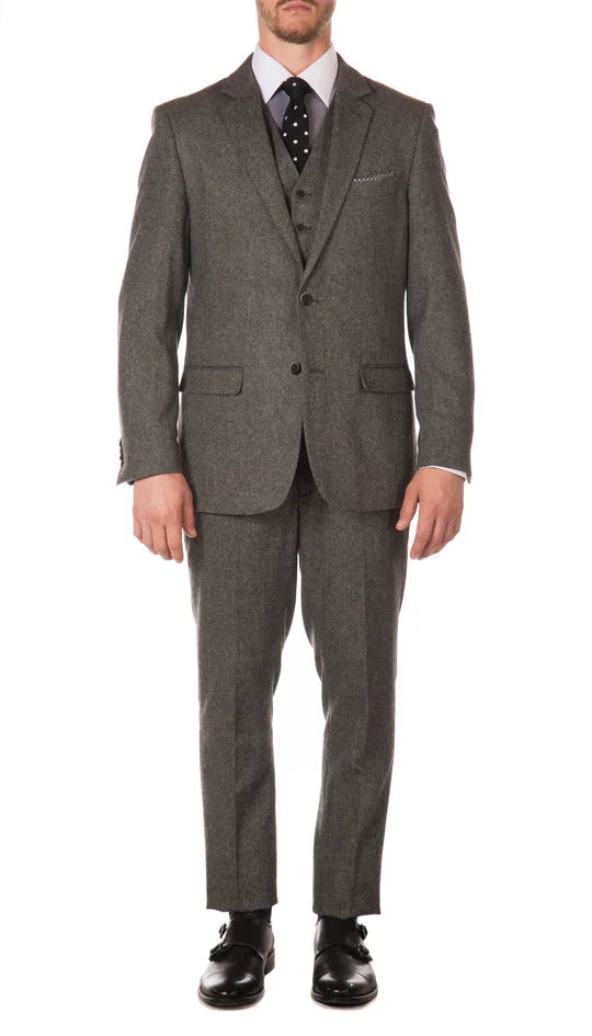 Men’s Grey Herringbone Slim Fit 3-Piece Suit