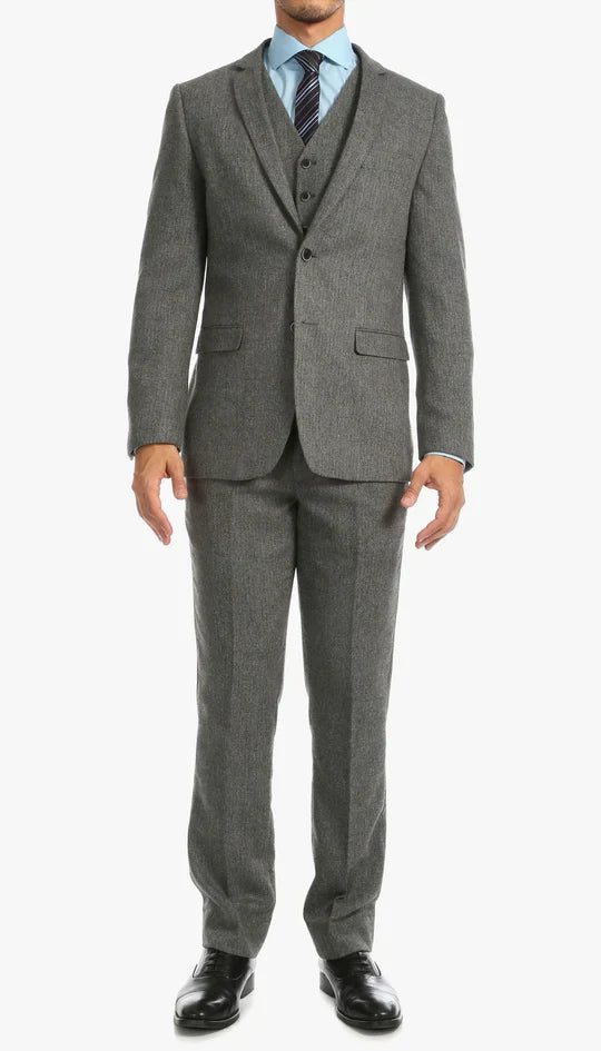 Men’s Grey Herringbone Slim Fit 3-Piece Suit