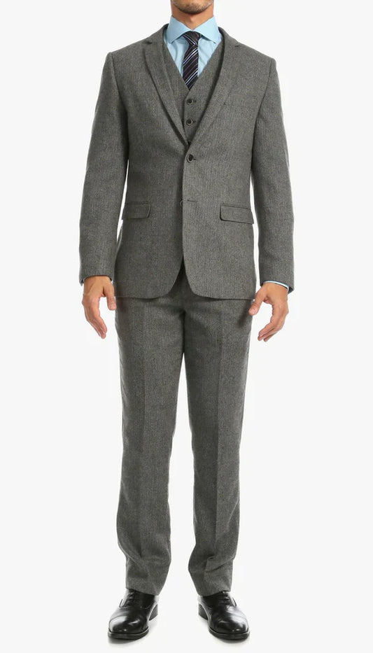 Men’s Grey Herringbone Slim Fit 3-Piece Suit