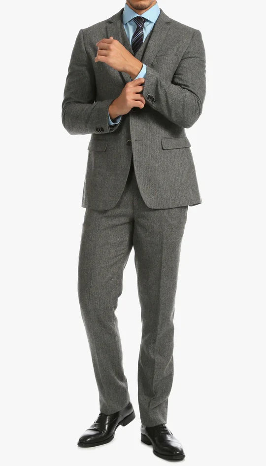 Men’s Grey Herringbone Slim Fit 3-Piece Suit