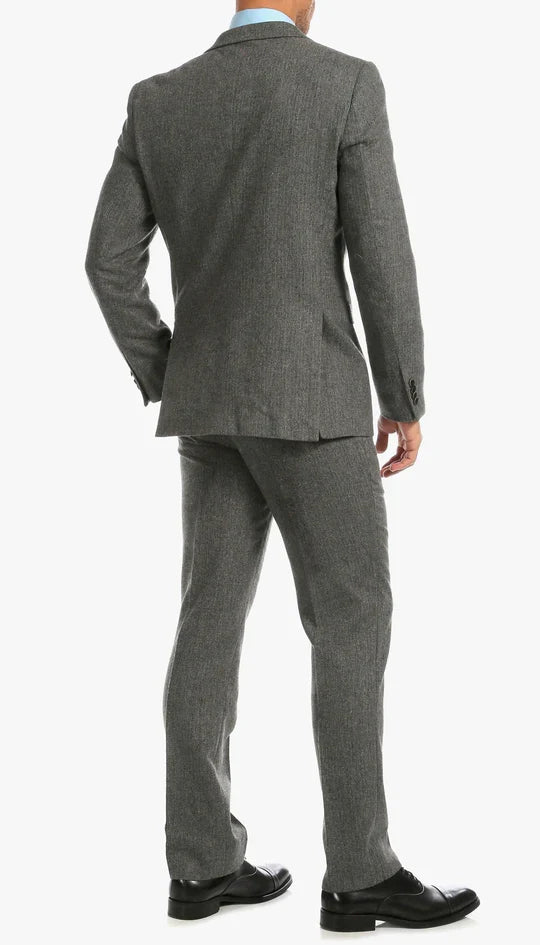 Men’s Grey Herringbone Slim Fit 3-Piece Suit